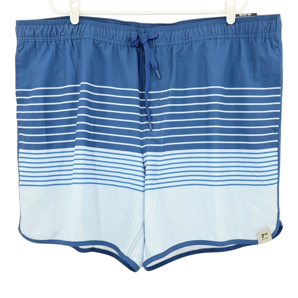 George Men Blue Striped Quick Dry Swim Shorts UPF 50 Elastic Waist 3XL 48-50 NWT